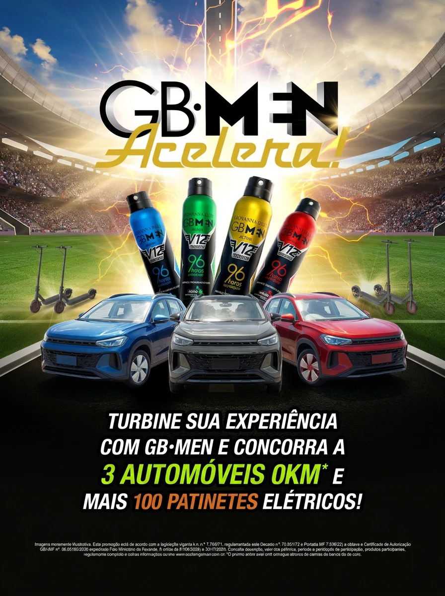 GB·MEN Acelera — 3 automóveis* 0KM e 100 patinetes elétricos